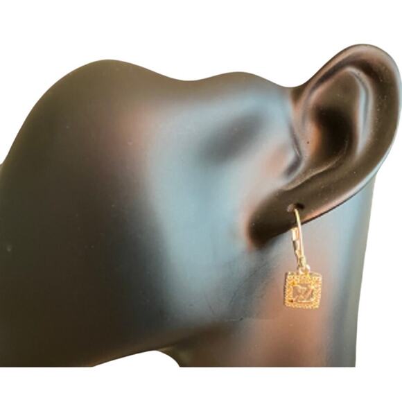Louis Vuitton Silver Square Crystal LV Charm Lever Back Earrings (LVXX030) - Picture 5 of 5
